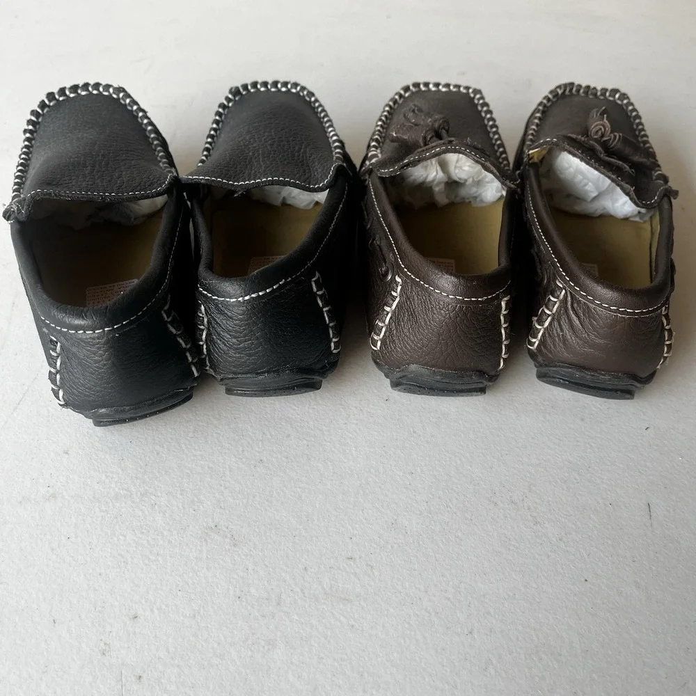 Nazz Car‎ Kids Loafers 18.5 Black Brown Leather Mexican Slip-On Shoes 2 Pairs
